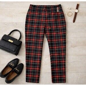 Tommy Hilfiger Tartan Plaid Skinny Ankle Pants Size 6 Red Black Preppy Logo